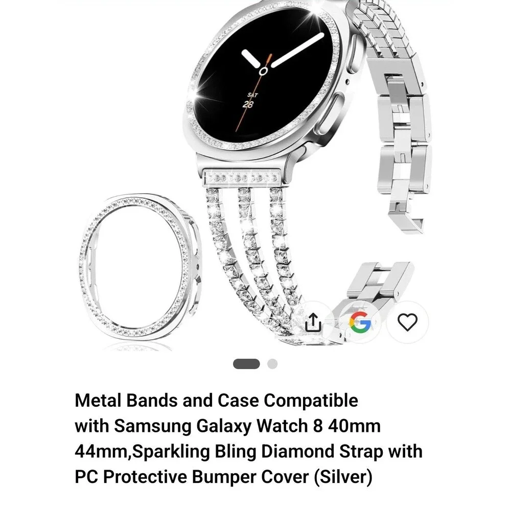 Silver Metal Strap Band w/ Bumper Case for Samsung Galaxy Watch 8 40mm 44mm